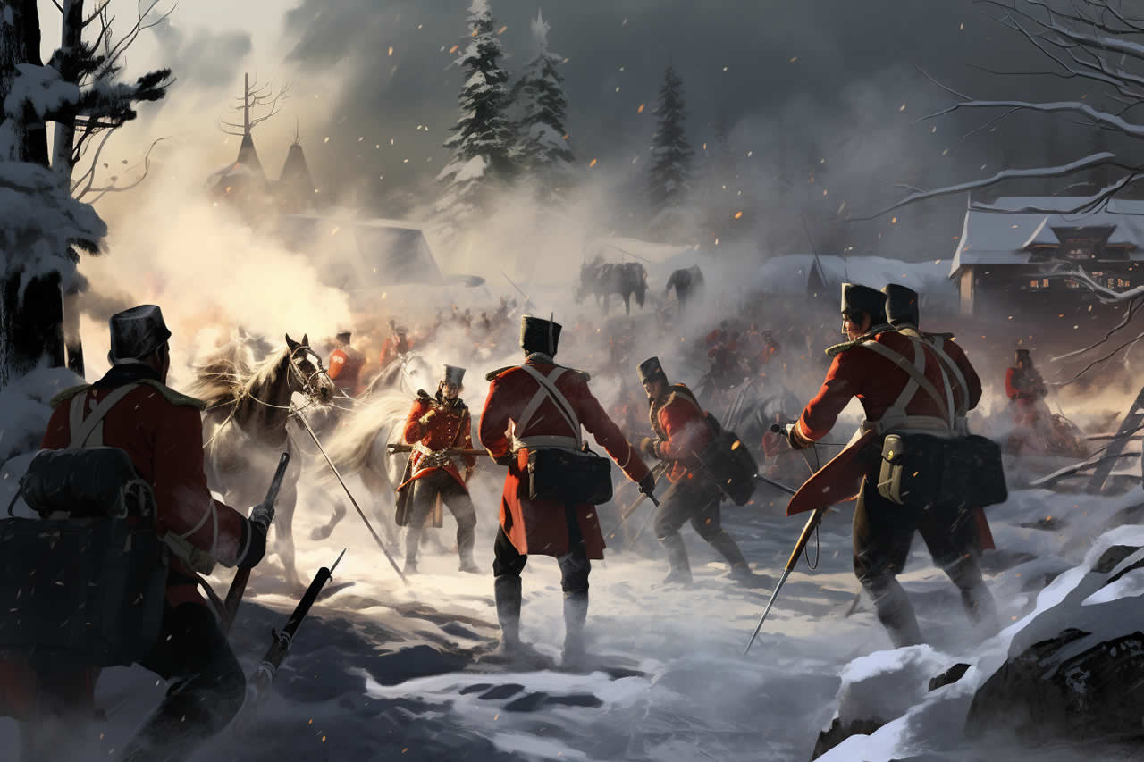 An illustration of a battle during the winter in the War of 1812