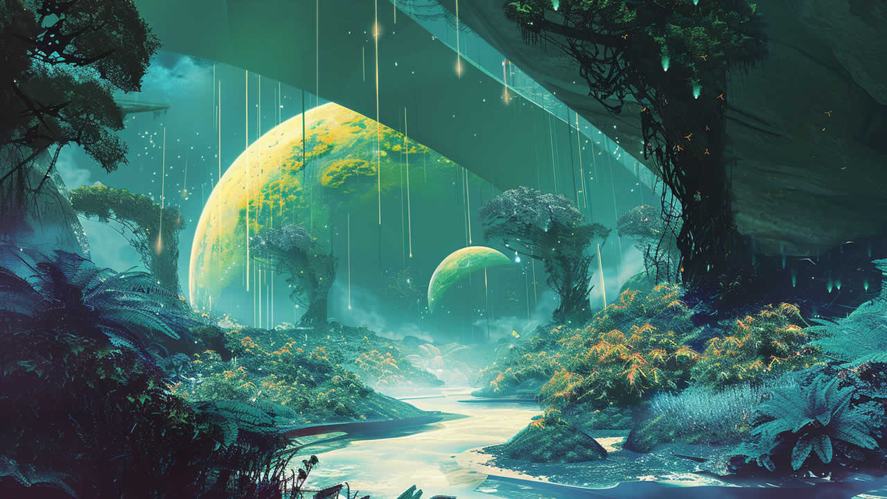 A lush, alien jungle landscape