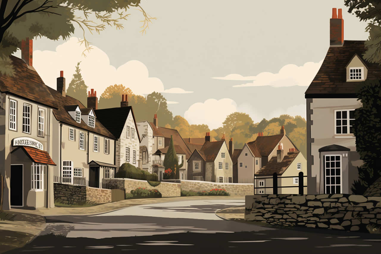 An illustration of a picturesque Kent village